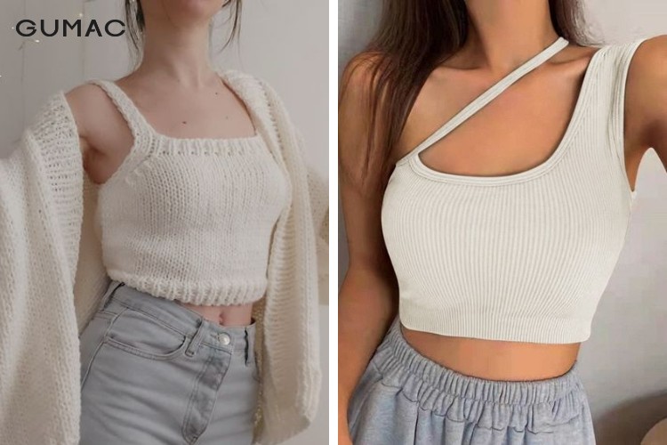 Áo croptop tay ngắn chất liệu len Áo croptop tay ngắn chất liệu len
