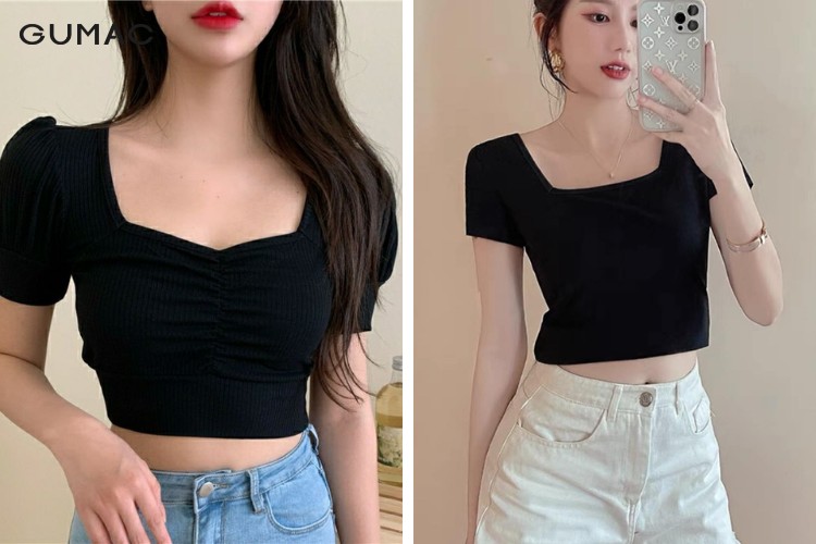 Áo croptop tay ngắn cổ vuông Áo croptop tay ngắn cổ vuông