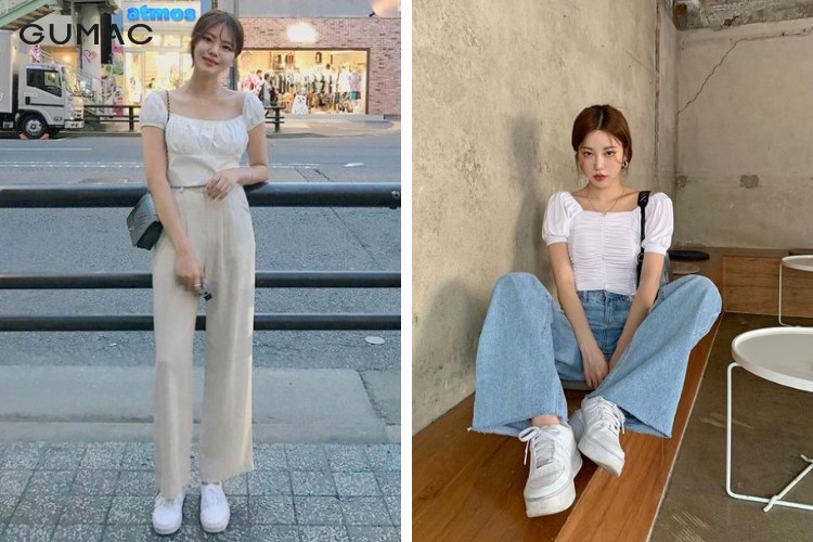 Thời trang áo croptop tay ngắn cùng quần ống rộng Thời trang áo croptop tay ngắn cùng quần ống rộng