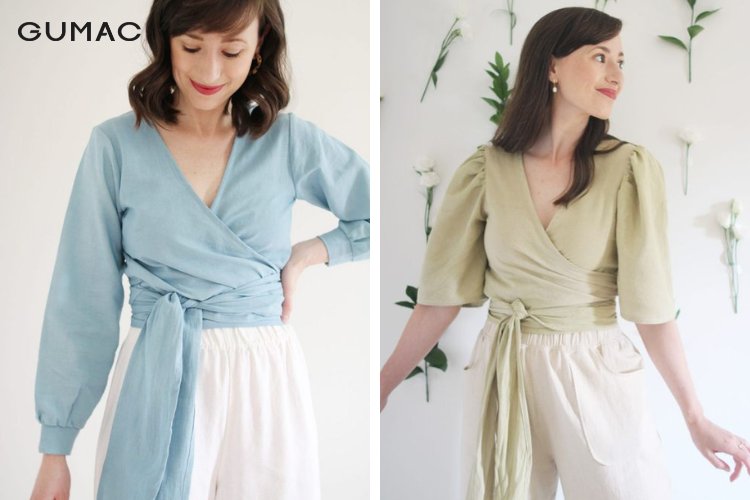 Quần ống rộng mix áo sơ mi buộc vạt với quần ống rộng