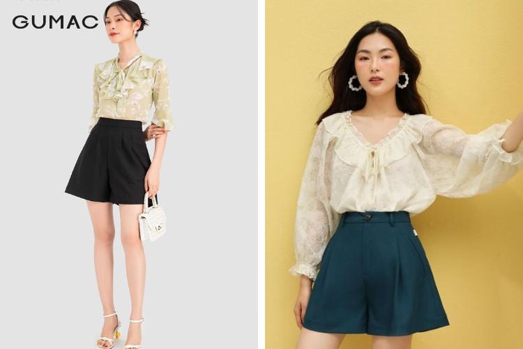 Kết hợp sơ mi cổ bèo cùng quần short trẻ trung kết hợp áo sơ mi cổ bèo với quần short