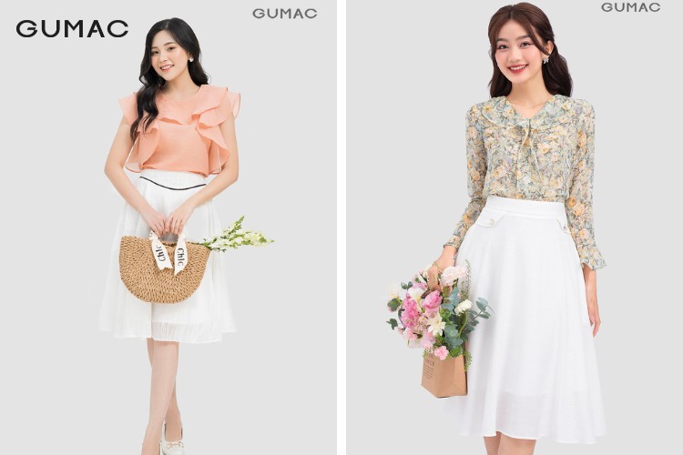 Thời trang công sở cùng sơ mi cổ bèo và chân váy dài phối đồ với áo sơ mi cổ bèo sành điệu