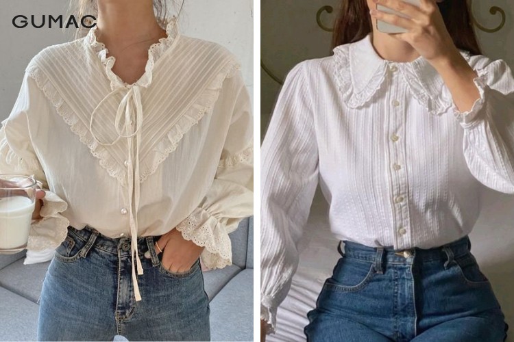 Mặc quần jean dài và áo sơ mi cổ bèo đi làm phối áo sơ mi cổ bèo với quần jean dài skinny