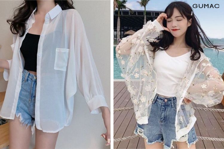 Áo sơ mi mỏng khoác ngoài áo thun tank top ao so mi mong khoac ngoai ao thun tank top