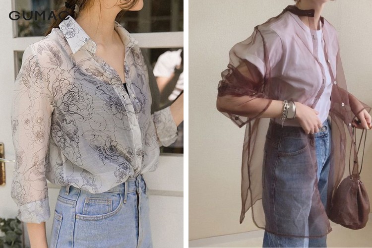 Thời trang áo sơ mi mỏng họa tiết và quần jeans dài thoi trang ao so mi mong hoa tiet va quan jeans dai