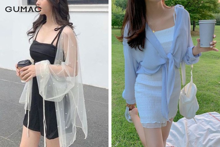 Khoác áo sơ mi mỏng bên ngoài đầm body chuẩn trendy khoac ao so mi mong ben ngoai dam body chuan trendy