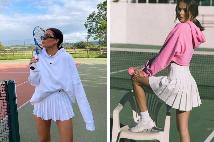 phối đồ với chân váy tennis trắng phối đồ với chân váy tennis trắng