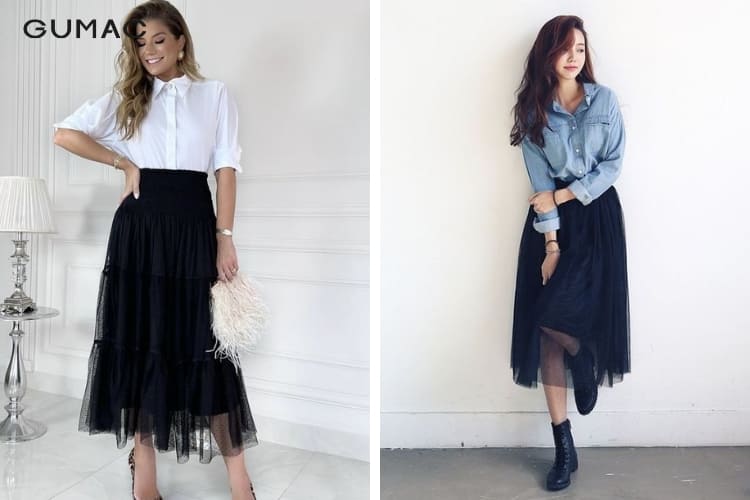phối đồ với chân váy tutu đen cùng áo sơ mi phối đồ với chân váy tutu đen cùng áo sơ mi
