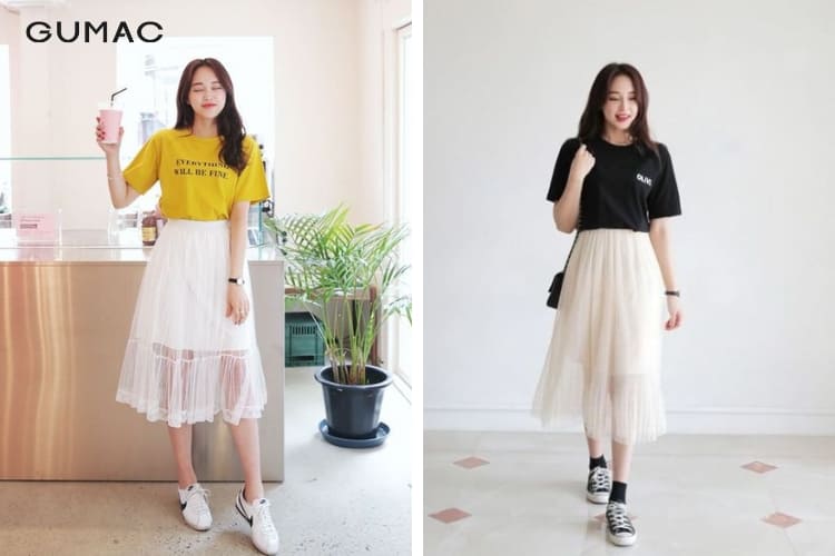 phối đồ với chân váy tutu và áo phông thoải mái phối đồ với chân váy tutu và áo phông thoải mái