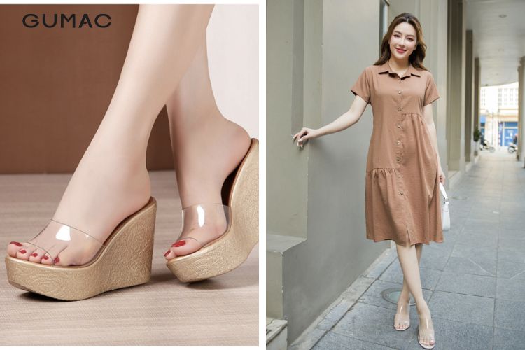Đầm suông phối dép đế xuồng Đầm suông phối dép đế xuồng