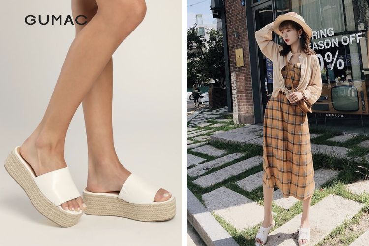 Diện đầm maxi với dép đế xuồng Diện đầm maxi với dép đế xuồng