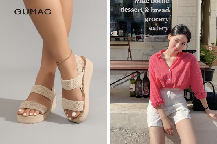 Quần short áo sơ mi kiểu phối dép đế xuồng Quần short áo sơ mi kiểu phối dép đế xuồng