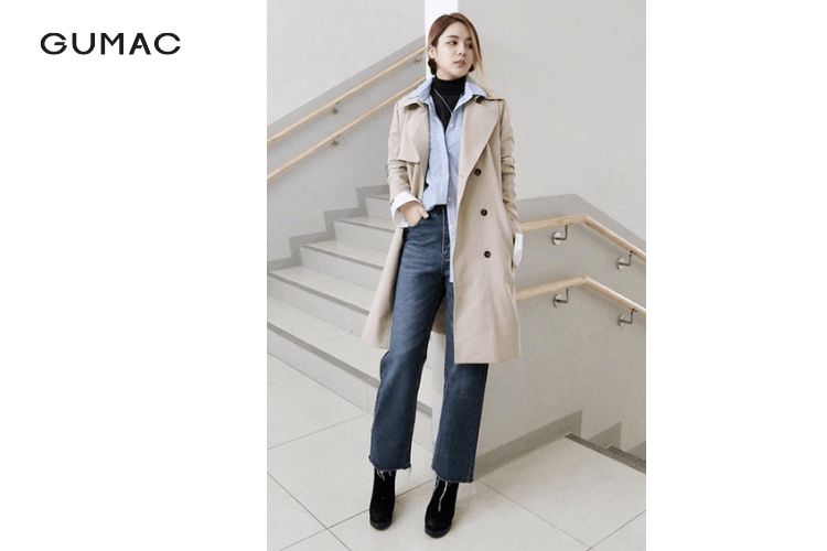Áo khoác dáng dài mix quần jean ống suông ấm áp Áo khoác dáng dài mix quần jean ống suông ấm áp