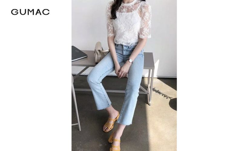Phối áo voan cùng quần jean ống suông thời thượng Phối áo voan cùng quần jean ống suông thời thượng