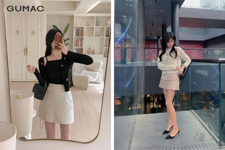Túi đeo chéo + Áo kiểu + Chân váy Túi đeo chéo + Áo kiểu + Chân váy