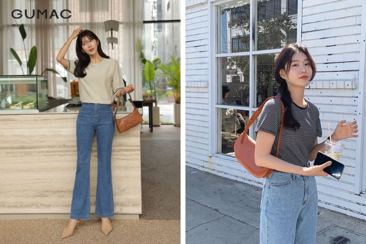 Túi đeo chéo + Áo thun + Quần jeans dài Túi đeo chéo + Áo thun + Quần jeans dài