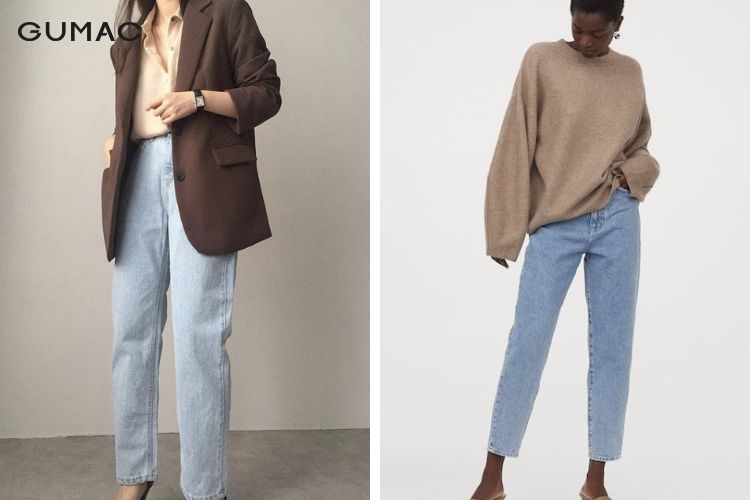 Áo màu nâu kết hợp quần jean denim Áo màu nâu kết hợp quần jean denim