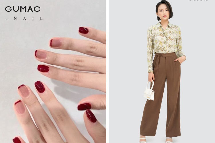 Gợi ý mẫu nail đỏ đô và trang phục mặc kèm cho mẹ bầu Gợi ý mẫu nail đỏ đô và trang phục mặc kèm cho mẹ bầu