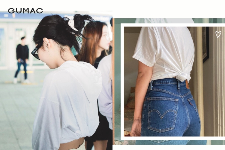 Buộc vạt áo thun phía sau thành croptop Buộc vạt áo thun phía sau thành croptop