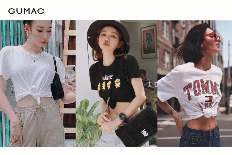 Buộc vạt áo thun phía trước thành croptop Buộc vạt áo thun phía trước thành croptop