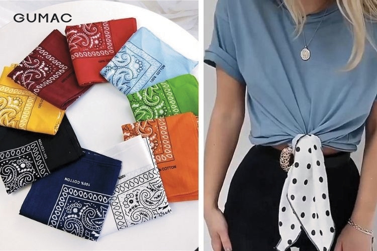 Dùng khăn buộc trước ngực để biến áo thun thành croptop Dùng khăn buộc trước ngực để biến áo thun thành croptop