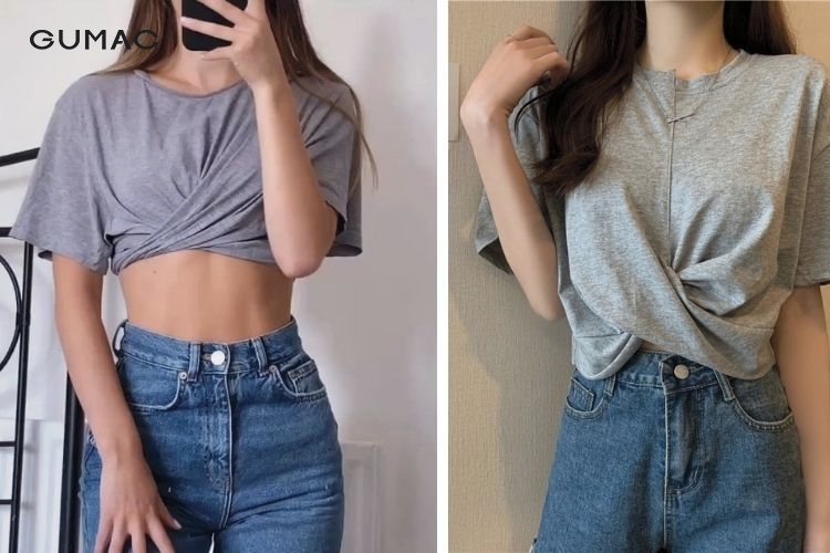 Vắt chéo vạt áo thun thành croptop Vắt chéo vạt áo thun thành croptop