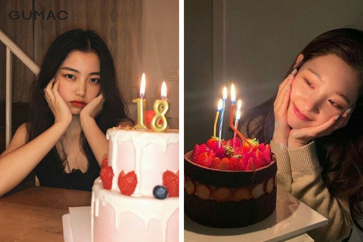 Chụp ảnh với bánh sinh nhật theo góc rộng, ngồi nghiêng người Chụp ảnh với bánh sinh nhật theo góc rộng, ngồi nghiêng người