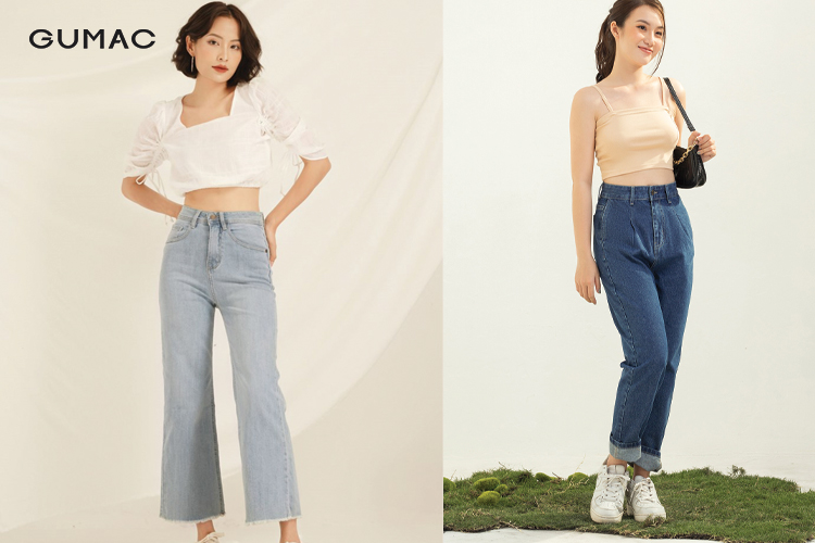 Quần jeans cạp cao với áo croptop Quần jeans cạp cao với áo croptop