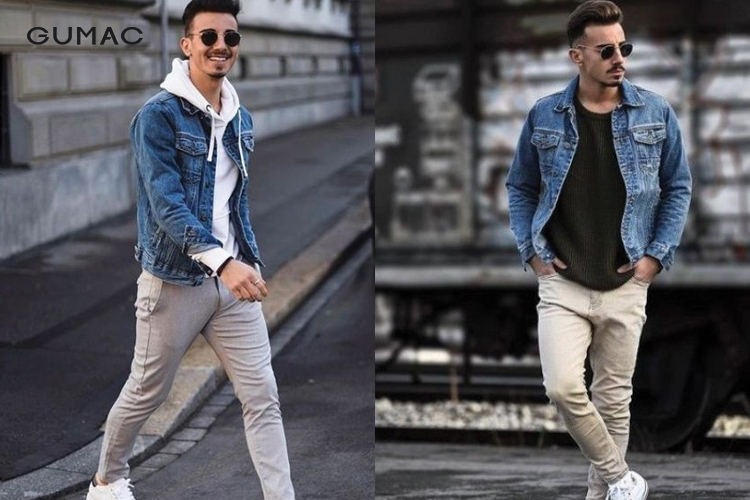 Áo khoác denim kết hợp áo phông Áo khoác denim kết hợp áo phông