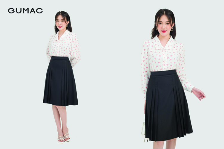 Phối chân váy xếp ly cùng áo sơ mi Phối chân váy xếp ly cùng áo sơ mi