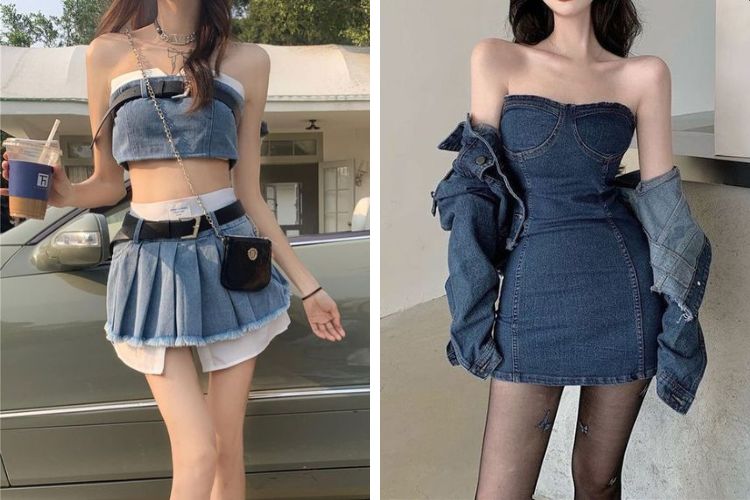 Trang phục đi bar chất liệu denim