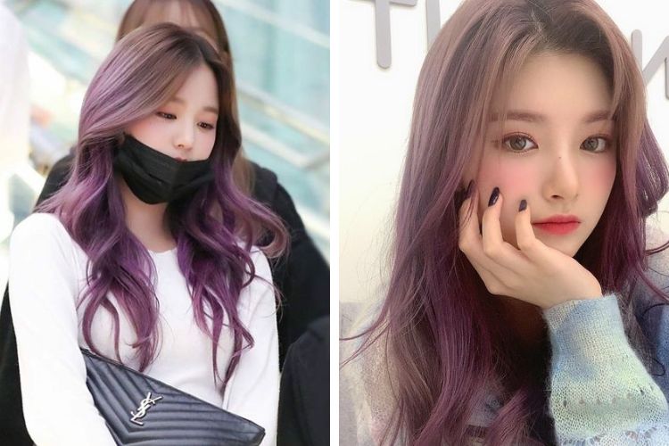 Gợi ý tóc màu tím khói highlight nền nâu đen Gợi ý tóc màu tím khói highlight nền nâu đen