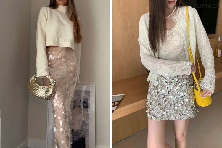 Năng động với chân váy làm bằng Sequin chan vay lam bang sequin