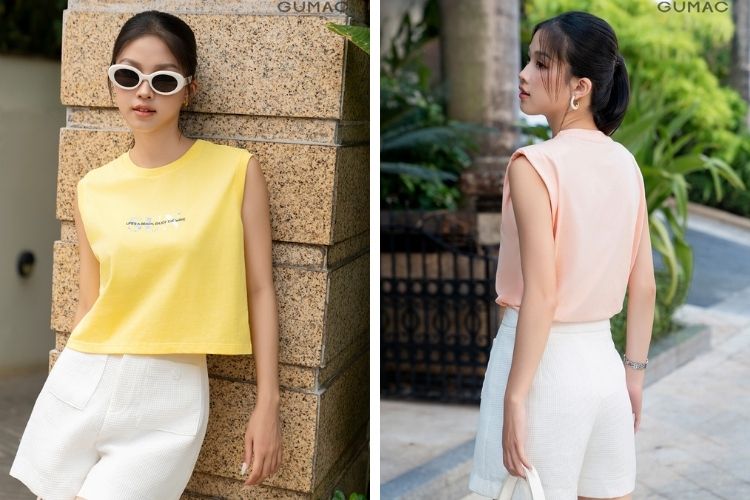 Áo croptop mix cùng quần ngắn