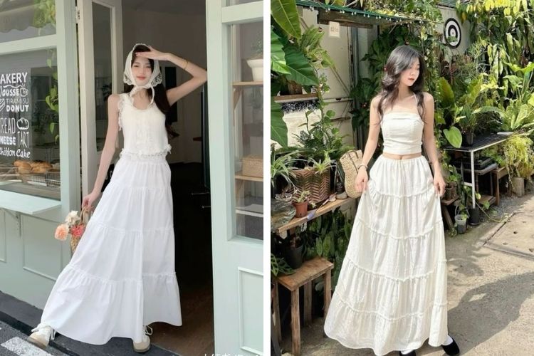 Chân váy midi xòe xinh xắn