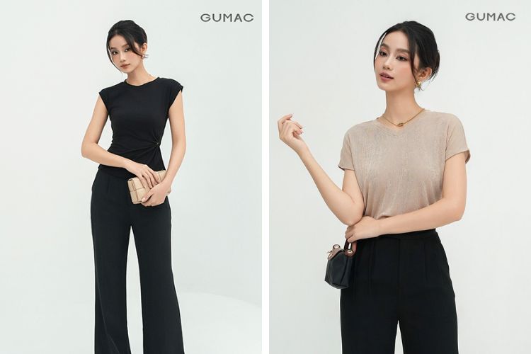 Phối áo cổ tim với quần skinny cho nàng