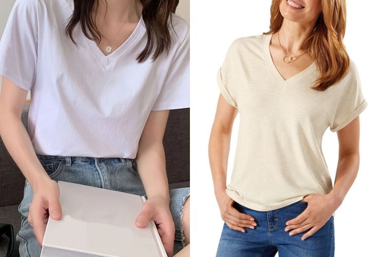 Áo thun cổ tim phù hợp với dáng người nào