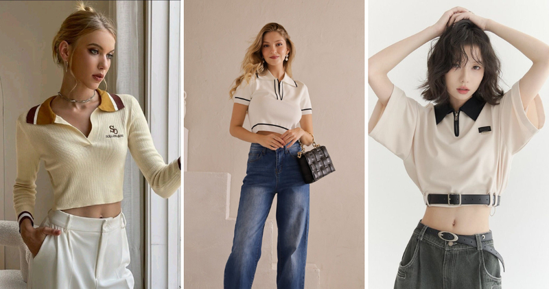 Áo croptop polo mặc cùng quần ống rộng vừa trẻ trung vừa chuyên nghiệp.