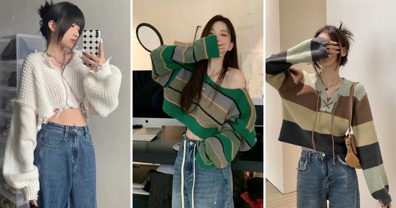Áo len croptop mặc cùng quần ống rộng tạo hiệu ứng cao ráo và gọn gàng trong mùa lạnh.