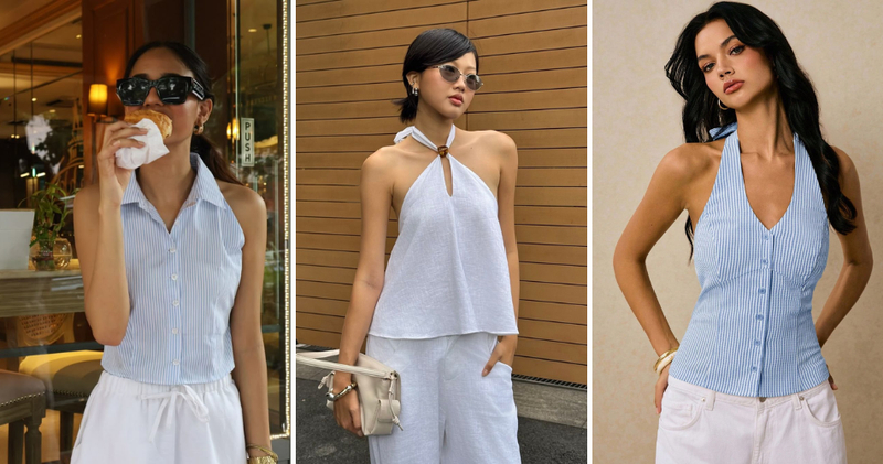 Quần ống rộng màu trắng kết hợp cùng áo croptop dáng yếm nhẹ nhàng, tinh khôi nhưng vẫn có điểm nhấn thu hút.