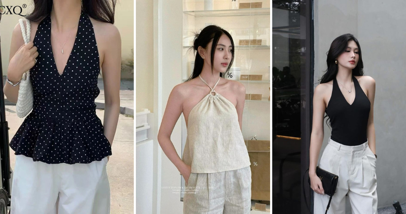 Quần ống rộng màu trắng và áo croptop dáng yếm là combo dành cho các nàng muốn theo đuổi vẻ ngoài nhẹ nhàng.