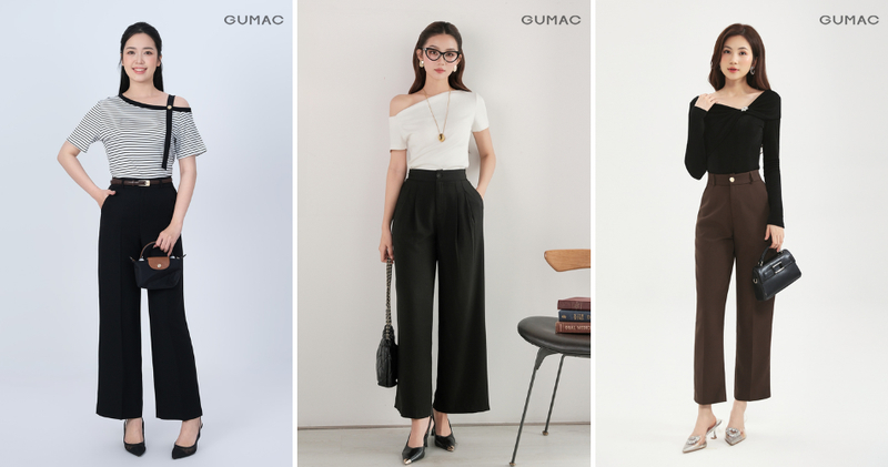 Quần ống rộng và áo croptop trễ vai mang đến vẻ ngoài nữ tính, mềm mại nhưng vẫn muốn giữ sự thoải mái.