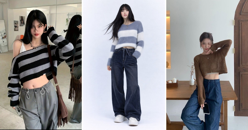 Sự kết hợp áo len croptop và quần ống rộng vừa ấm áp, vừa giữ được vẻ ngoài thời trang.
