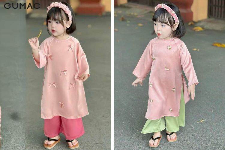 ao dai cho tre em ngay tet mau hong