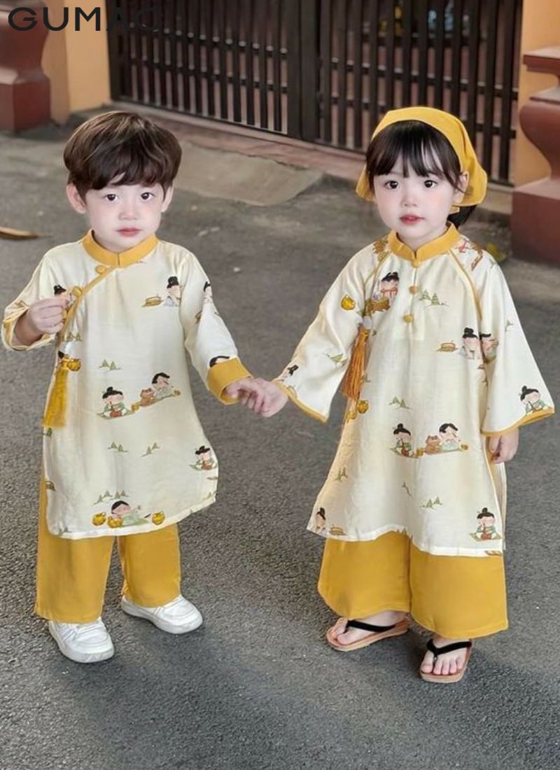 ao dai tet cho be trai dang yeu
