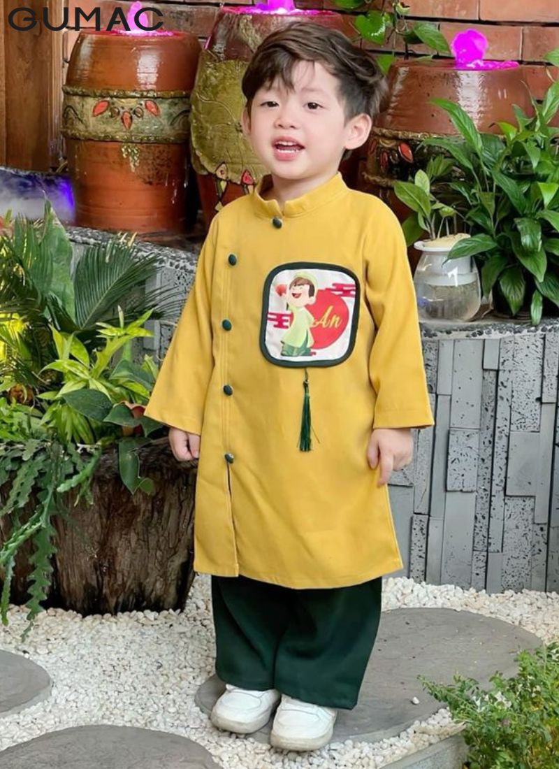 ao dai tet cho be trai in hoat hinh