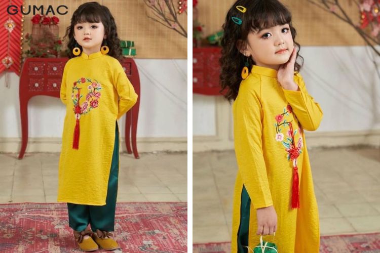 mau ao dai tre em dep mau vang theu hoa