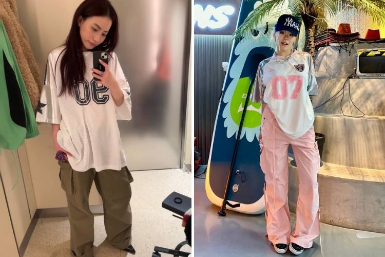 quan kaki mix jersy shirt nu cuc xinh