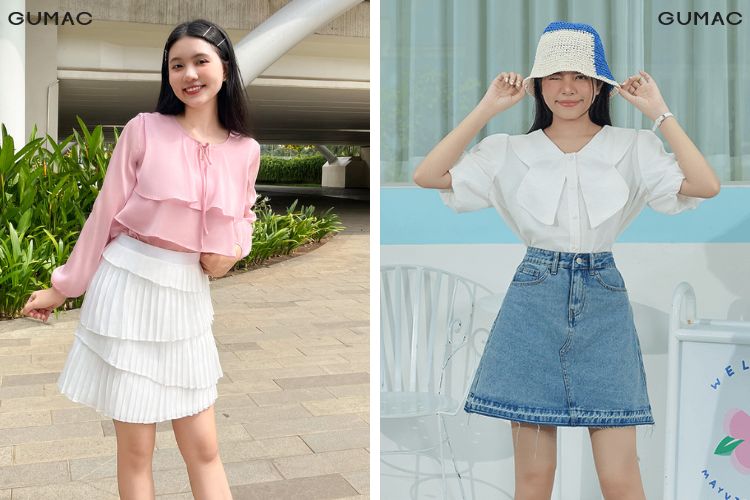 Gợi ý áo kiểu phối bèo đi chơi 1/6