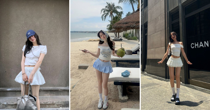 Set croptop mặc với chân váy xòe ứng dụng tuyệt vời cho những chuyến du lịch.